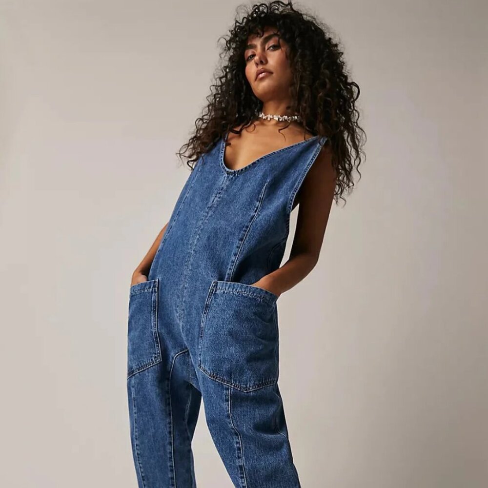 Free People High Roller Jumpsuit in Sapphire Blue | size S
